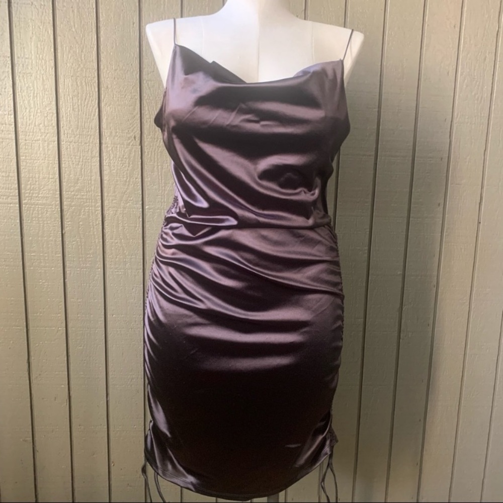 Divided Metallic Ruched Drawstring Side Tie Dye Body-con Dress Size XL